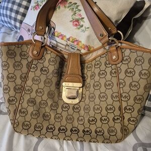Michael Kors Tan and Brown Signature Tote Bag